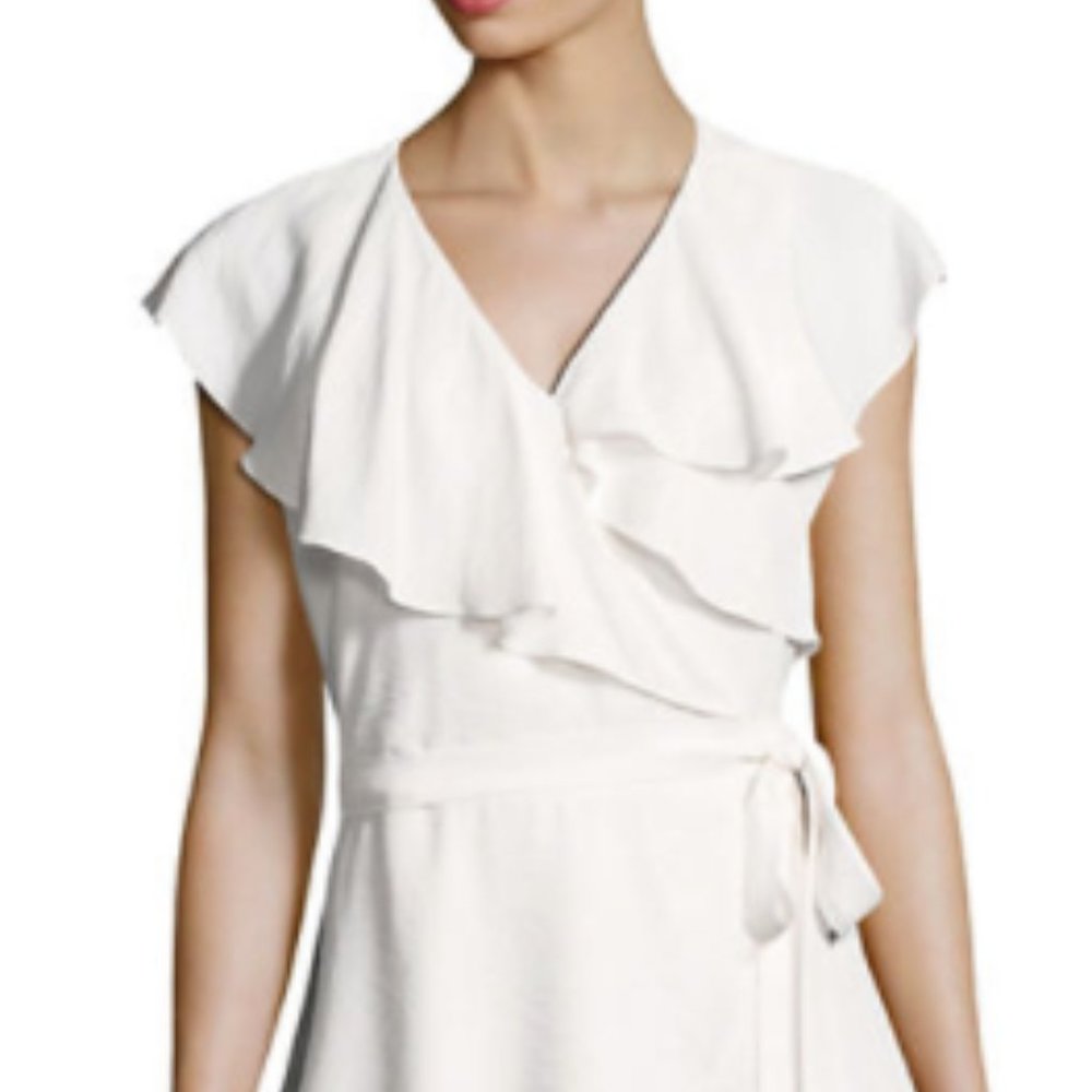 H Halston Wrap Flounce Top